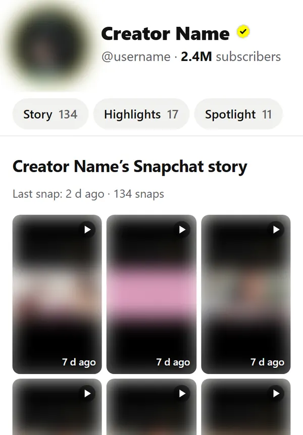 A profile page with the photo, subscriber count and the Story, Highlights and Spotlight tabs